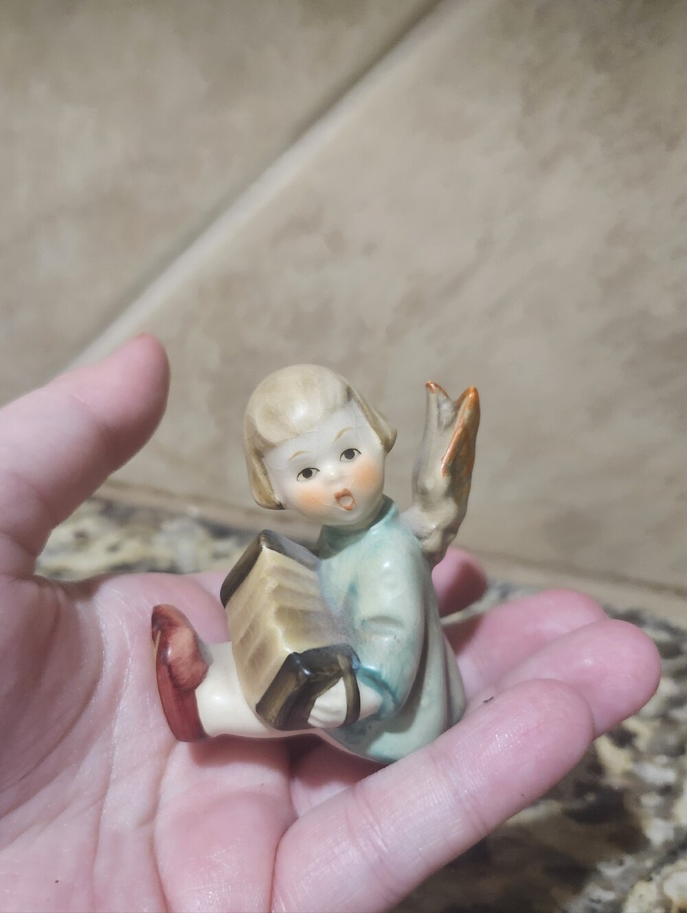 Hummel Mint Green and Cream Angel Figurine with Gold Accents